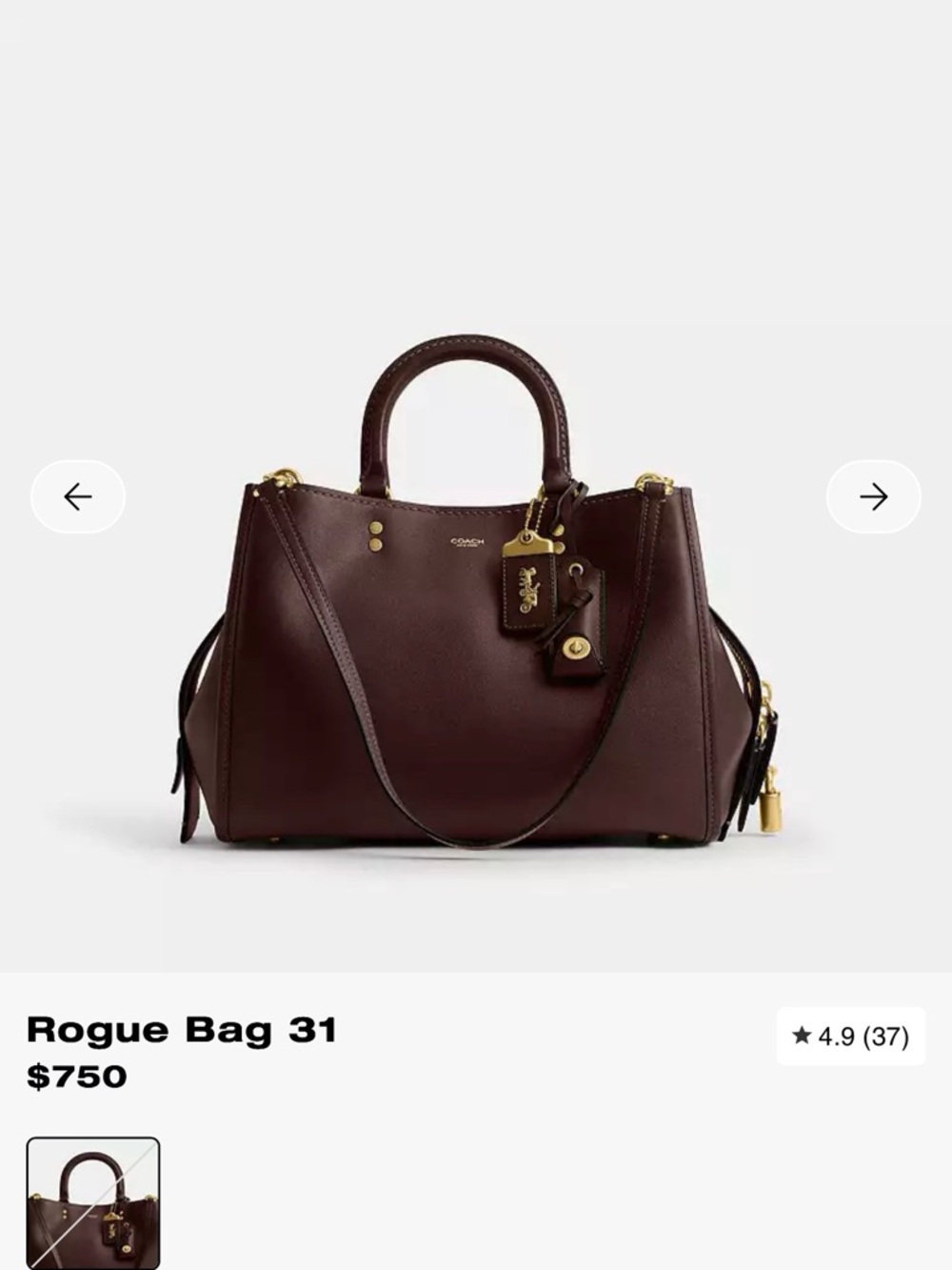 Coach Rogue 31 Satchel in maple